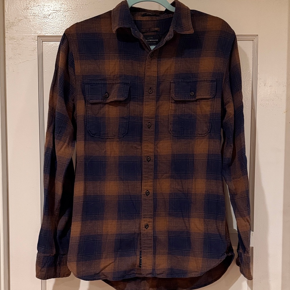 Men's Lucky Brand Blue and Brown Plaid Shirt